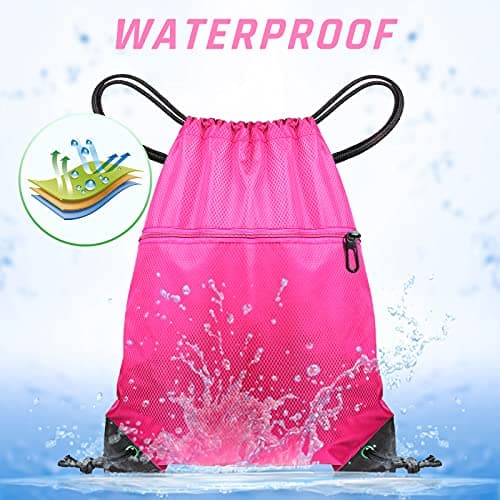 CHEPULA Drawstring Bags, Large Sports Backpack String Swim Drawstring Gym Bags for Women Men, Travel Beach Bag with Waterproof (Rose Red) — view 5