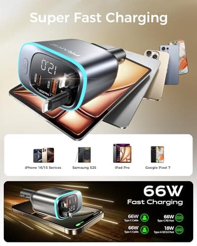 Retractable 4-in-1 Multi Fast Car Charger for iPhone iPad Android Tablets — view 5