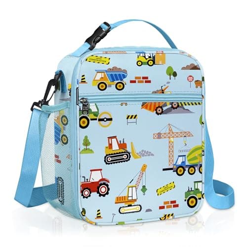 Clastyle Car Insulated Lunch Bag Truck Large Thermal Cooler Bag for Boy Picnic Lunch Box Tote, Blue Construction