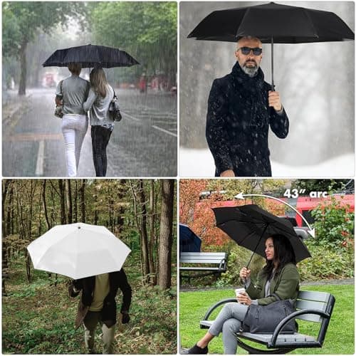 DDUP Travel Windproof Umbrella, Wind Resistant Compact Travel Folding Umbrellas, Auto Open Close Strong Wind Proof Rain Proof with 8 Strong Ribs golf umbrella for Men & Women (Black) — view 5