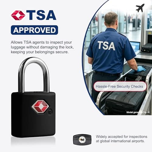 UP Security TSA Locks for Luggage with Keys, Travel Luggage Locks TSA Approved 4 Pack, Small Padlock with Key, Keyed Alike Mini Padlock for Suitcase, Backpack, Bag (Black) — view 3