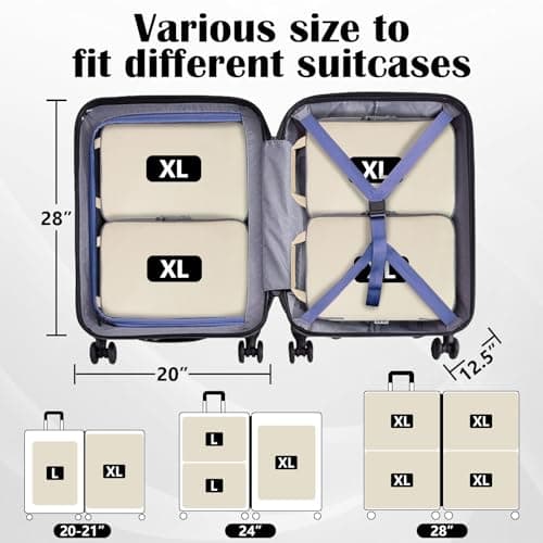 Compression Packing Cubes for Travel Suitcase Organizer Bags, Cream, XL — view 5