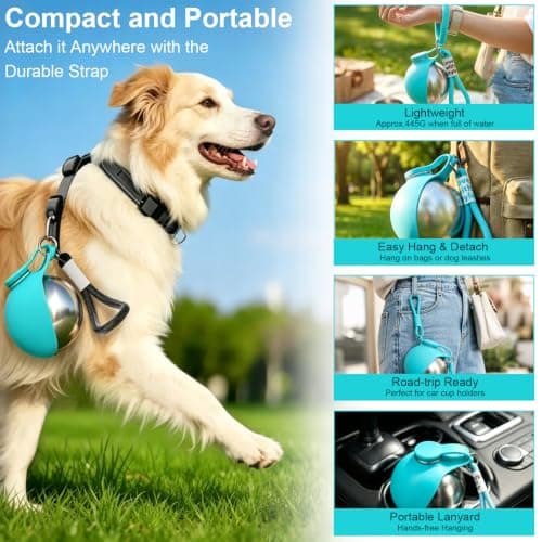 2‑in‑1 Portable Dog Water Bottle, Foldable Pet Water Bottle for Travel, Stainless Steel Bottle with Collapsible Silicone Bowl, 10oz/285ml Pet Water Dispenser for Walks Hiking Outdoor (Blue) — view 5