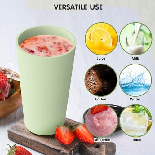 Greentainer Travel Mugs with Lids, Plastic Large Unbreakable Coffee Cups, 600ml Reusable to Go Camping Coffee Tumbler for Cold Water, Beer, Milk, Dishwasher & Microwave Safe, Set of 4 — view 6
