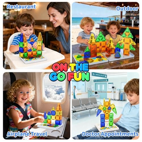 Mini Magnetic Tiles Travel Set with Case 42pcs, Toddler Kids Travel Toys — view 3
