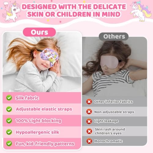 NganSuRong 2 Pack Sleep Mask for Kids Girls，Silk Eye Mask for Sleeping with Adjustable Strap Cute Blindfold Adult Children's Bedtime Eye Cover for Travel Nap Party Supplies (Pink) — view 4
