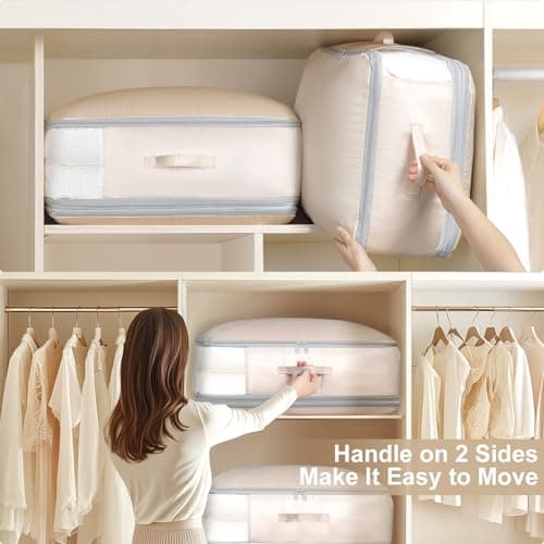 DIMJ 3Layer Space Saver Bags - Ultra Compression Storage Bags for Duvet, Blanket, Compress 110L to 66L, Machine Washable Nylon Bags for Dorms Travel Moving, Clear Window Dual Handles, 2 Labels, 2 Pack — view 5