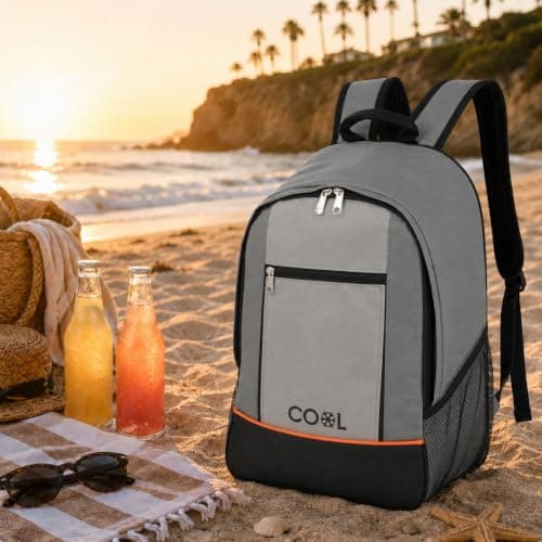 URBNLIVING 20L Insulated Cooler Backpack, Leak-Proof Thermal Foil Lining, Durable Polyester Construction, Hands-Free Food & Drink Storage for Camping, Picnics & Travel - Grey — view 3