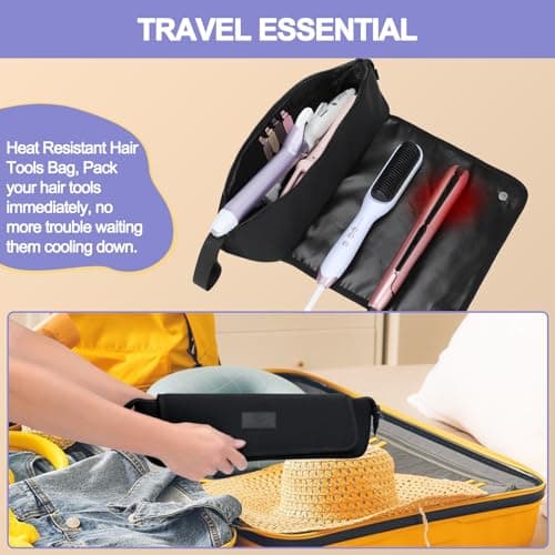 Travel Essentials Neoprene Hair Styler Bag w/Heat Resistant Mat for Flat or Curling Irons, Straighteners Haircare Accessories, Airport Essentials, Gifts for Women Friends Sister (Black-Fireproof Mat) — view 5