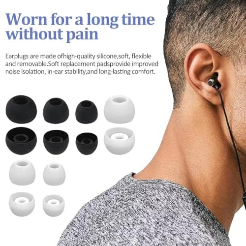 6 Pairs Replacement Earbud Tips, Earbuds Replacement Rubber Tips Earphone Buds, 3 Sizes(S/M/L) Replacement Silicone Earplugs for In-Ear Headphones, Earphone Tips - Black & White — view 4