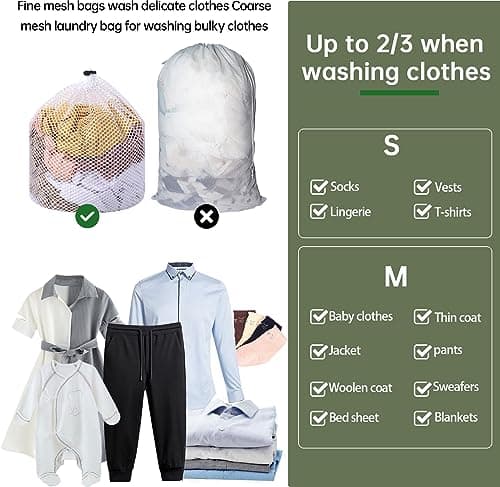 2 Pcs Drawstring Laundry Bag, Mesh Laundry Bags for Washing Machine, Mesh Wash Bags Laundry Bags, Heavy Duty Dirty Clothes Washing Machine Bag, Travel Washing Bag for Cloths Blouse(30x40/40x50cm) — view 3