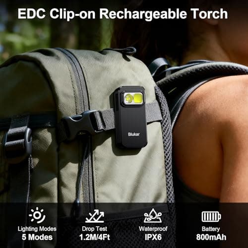 Blukar LED Torch Rechargeable, 800L Super Bright EDC Mini Clip on Torch — view 2