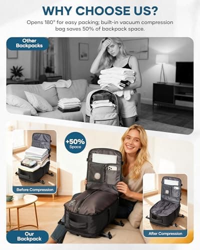 suradar Vacuum Backpack Travel Bag Ryanair 40x30x20 with Pump Black — view 2