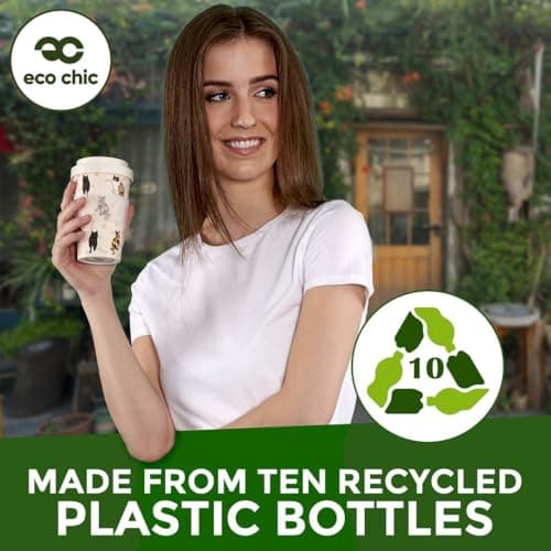 ECO CHIC Recycled Travel Coffee Cup 400ml Microwave Dishwasher Safe Plastic Travel Mug (Sheep Realism Beige) — view 5