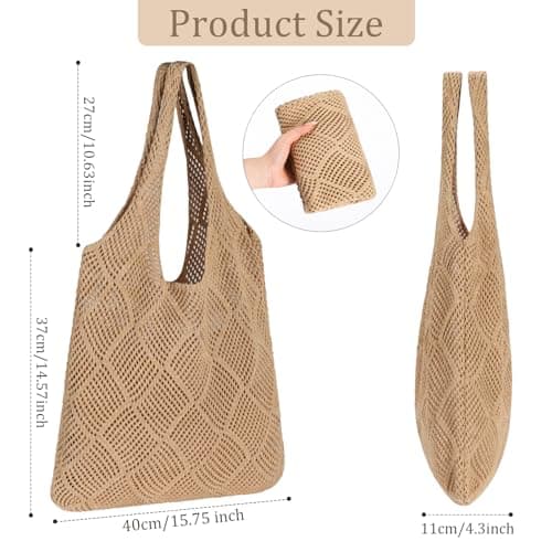 Etercycle Crochet Tote Bag, Mesh Beach Bag for Women Knit Summer Hobo Bag Vacation Boho Tote Bag (Brown) — view 4