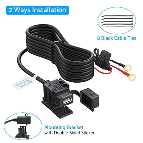 eSynic Professional Motorcycle USB Charger - Waterproof 1.82m/6ft Socket for Phone, GPS - Universal 12/5V Motorbike Charger — view 4