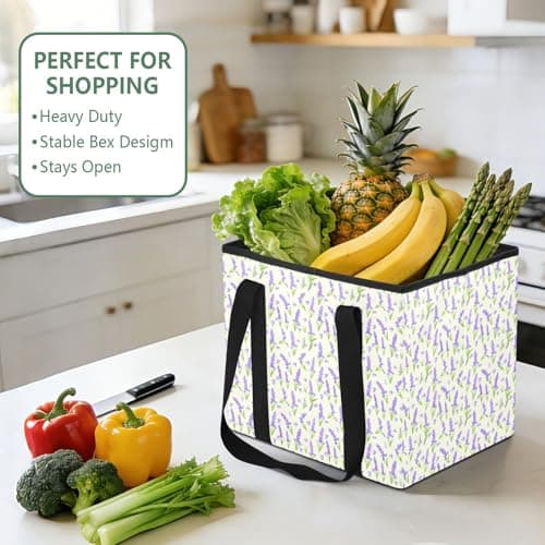 Grckit Car Trunk Organizer Lavender Flowers Heavy Duty Collapsible Storage Tote Bag with Reinforced Handles for Shopping Travel Picnic — view 5