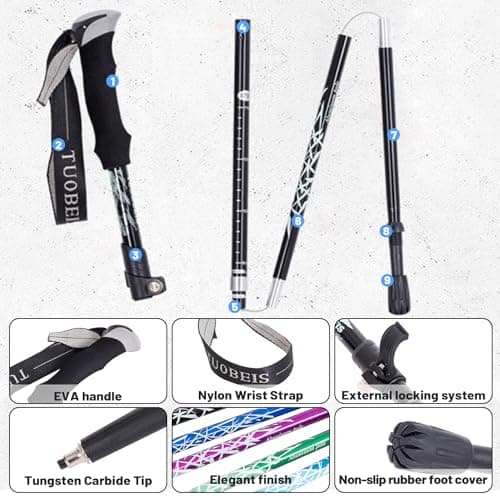Hiking Walking Trekking Pole - Lightweight Aluminum Ergonomic EVA Handles, Telescopic, Collapsible, Ultralight For Hiking, Camping, Mountaining, Backpacking, Walking With Anti-shock (Red) — view 3