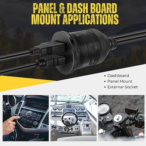 TNP USB HDMI Flush Mount Cable - Dashboard Panel Dash Mount USB + HDMI Port Socket Jack Plug Water Resistant Connector Extension Wire Cord for Car Truck Trailer Boat Motorcycle & More (1M / 3FT) — view 5