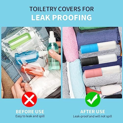 Runmeihe 8PCS Elastic Sleeves for Leak Proofing, Reusable Silicone Locks Proof Bottle Covers in Luggage Toiletry Container, Silicone Sleeve Covers for Travel Toiletries Accessory — view 3