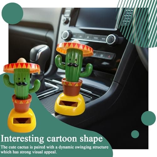 Car Dashboard Ornament – Solar Powered Rocking Cactus Doll | Cartoon Funny Auto Decoration – Unisex Toy Figure For SUV Truck Sedan – Road Trip Travel Birthday Car Interior Accessory — view 2