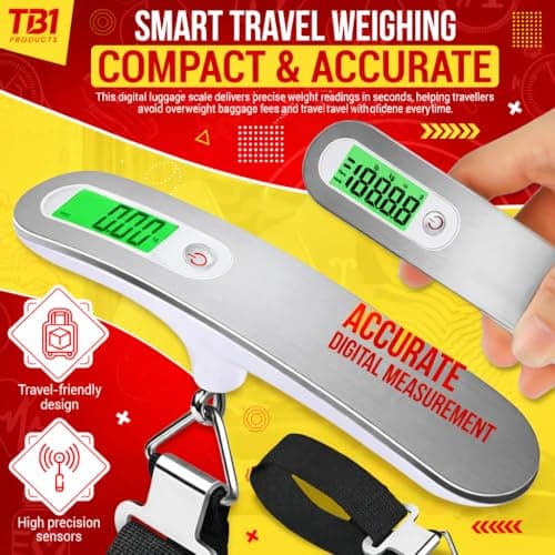 TB1 Products Digital Luggage Scale – High Weight Capacity Suitcase Weighing Scale with Backlit LCD Display, Tare Function & 4 Unit Modes (g/kg/lb/oz) – Portable Travel Baggage Weight Scale — view 2