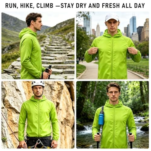 ADUDVLO Men's Lightweight Waterproof Jacket with Pockets, Packable Hooded Windproof Rain Jacket for Travel, Running & Hiking – Includes Carry Pouch (UK, Alpha, XS, Regular, Regular, Green) — view 2