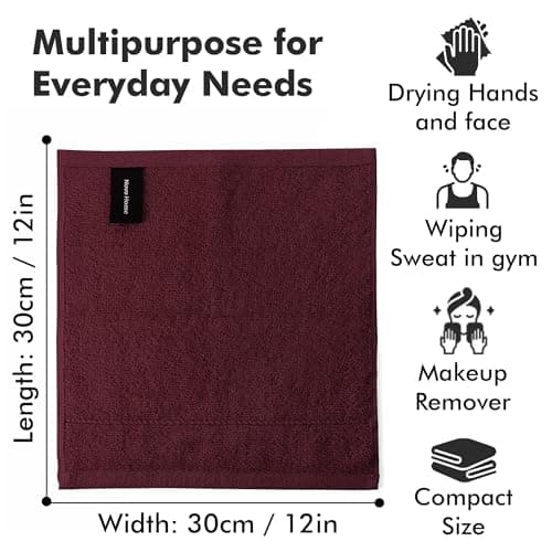 Novo Home Face Towels Pack of 12 – 550 GSM 100% Cotton Washcloths (30x30cm) – Soft, Quick Dry, Highly Absorbent Flannels for Bathroom, Spa, Gym – Burgundy — view 3