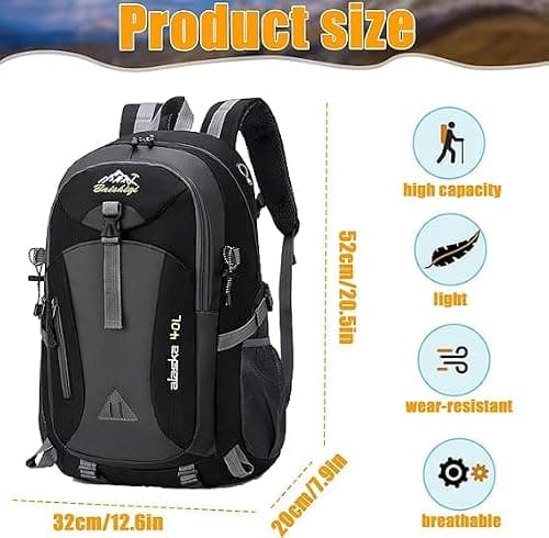 Hiking Backpack 40L Lightweight Foldable Backpack for Men Women Durable Water Resistant Daypack Rucksack for Camping Cycling Climbing Walking Mountaineer Outdoor Sports — view 4