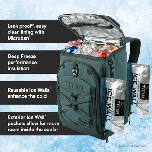 Titan 30 Can Collapsible Backpack Cooler, Ice Walls, 2 Days Ice, Green — view 2
