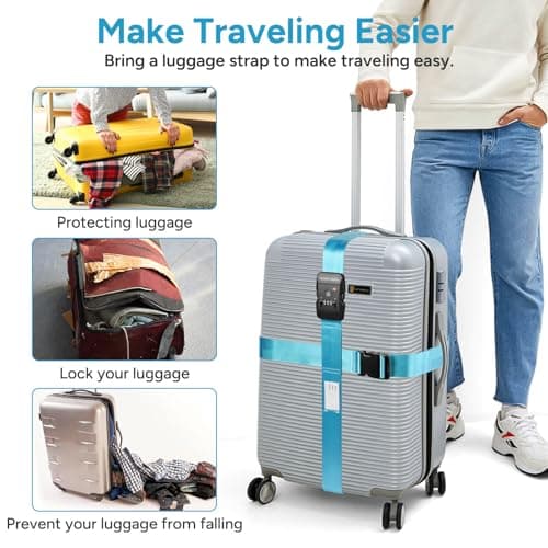 travel inspira TSA Approved Luggage Straps, Cross Suitcase Straps (Blue) — view 6