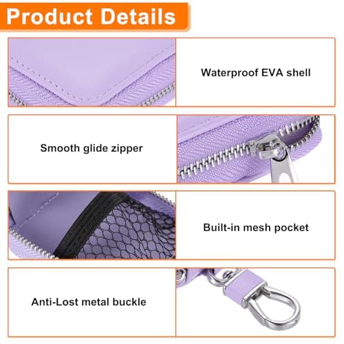 sourcing map Earbuds Cases, Earphone Case Holder, PU Leather Ear Buds Case Zipper Organizer Small with Mesh Pocket for USB Cable, Wireless Wired Earphones, Purple — view 5