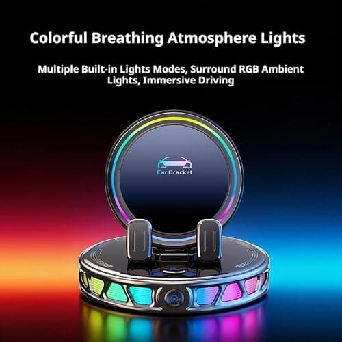 Electric Magnetic Wireless Charging Car Phone Mount with Rgb Ambient Light, Auto-clamping Vacuum Suction Holder, 360° Rotation Stable Dashboard Mount, for All Cars — view 4