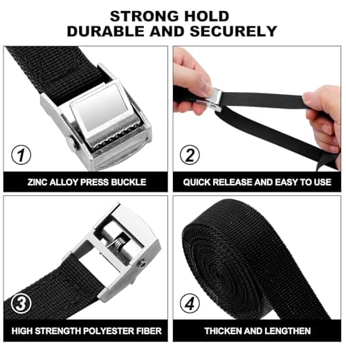 URAQT Tie Down Straps, 10 Pack Heavy Duty Tensioning Belts, 0.5M Adjustable Cargo Straps Ratchet Straps, Suitable for Motorcycle, Cargo, Trucks, Trailer, Luggage, 250kg Loading Capacity, Quick Release — view 3