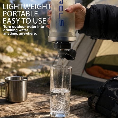 WRELS Collapsible Squeeze Water Filter Bottle 1L Filter System for Trail Running, Hiking, Travel, Camping | Ultralight Portable Soft Flask with Filter for Outdoor Survival — view 6