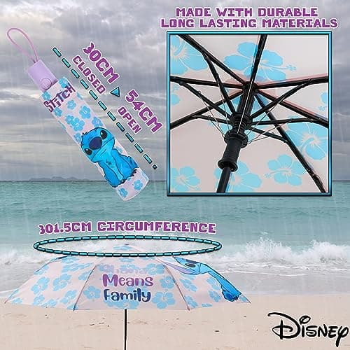 Disney Automatic Umbrella for Adults Teens Kids - Folding Telescopic Umbrella Lightweight Travel School Work - Stitch Gifts (Purple Stitch) — view 3