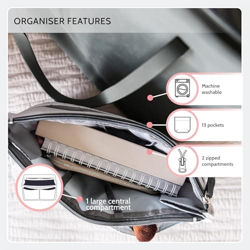 Periea 'Chelsy' Set of 3 Handbag Organiser Inserts - Women's Travel Cosmetic Bags with Zipper Closure - Expandable Liner Pouches (Small, Medium and Large) - Black with Neon Coral Zip — view 5
