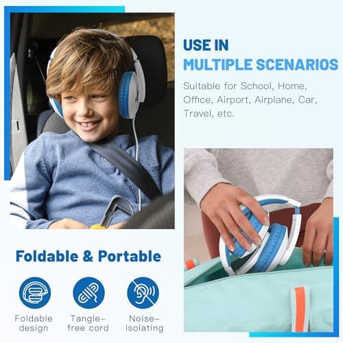 Rockpapa Comfort Foldable Kids Headphones Wired for School/Travel — view 5