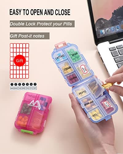 4 Pack Pill Case Portable Small Weekly Travel Pill Organizer Portable Pocket Pill Box Dispenser for Purse Vitamin Fish Oil Compartments Container Medicine Box — view 5