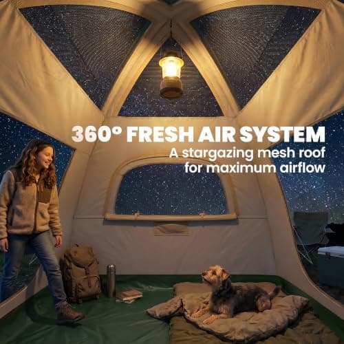 Outsunny Inflatable Camping Tent Rainfly 2-3 Man 3000mm Waterproof Beige — view 6