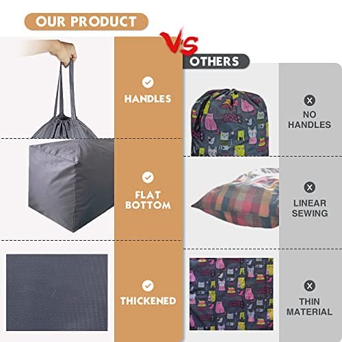 UniLiGis Washable Travel Laundry Bag with Handles and Drawstring (2 Pack), Heavy Duty Large Enough to Hold 3 Loads of Laundry, Fit a Laundry Basket or Clothes Hamper, 27.5x34.5 in,Grey — view 5