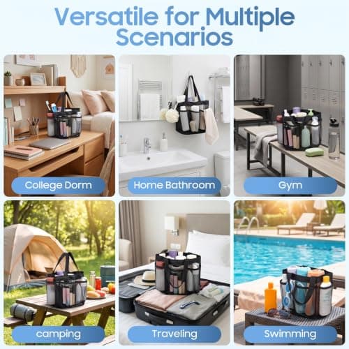 utuher 2 Pack Shower Caddy, Portable Mesh Shower Bag with 8 Pockets, Black — view 6