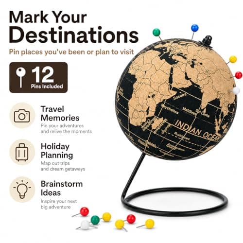 Exerz Cork Globe 14cm Pinnable English Map with Pins, Black Stand — view 5