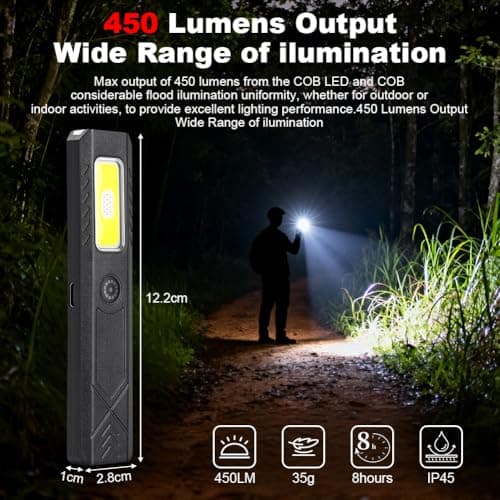 HOTUT Rechargeable Work Light, LED Torches, Magnetic Torches Led Super Bright, LED Inspection Lamp Camping Light With 450 Lumens Light, IP45 Water Resistant Portable Flashlight for Home Work Emergency — view 2