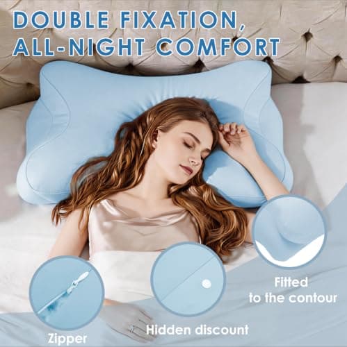 Cervical Pillowcase for Butterfly Shaped Memory Foam Neck Support Pillows, Breathable Ergonomics Pillow Cover with Zipper, Replacement Case for 63x42.5cm Sleeping Pillows (Cover Only)(Sky Blue) — view 6