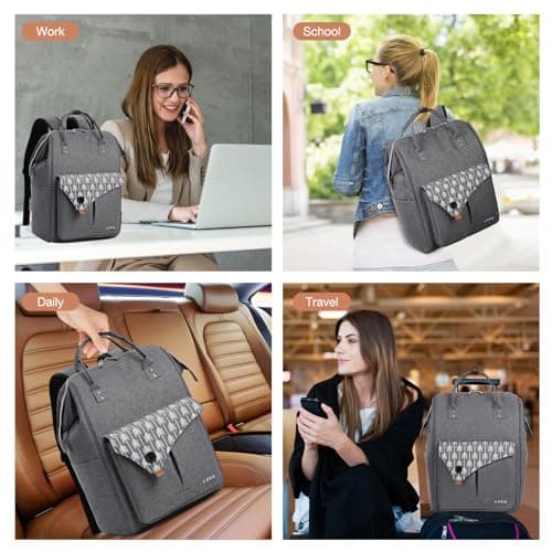 Lekesky Laptop Rucksack Bag 15.6 Inch Computer Backpack School Bag for Travel Business College Women Men- Grey — view 6
