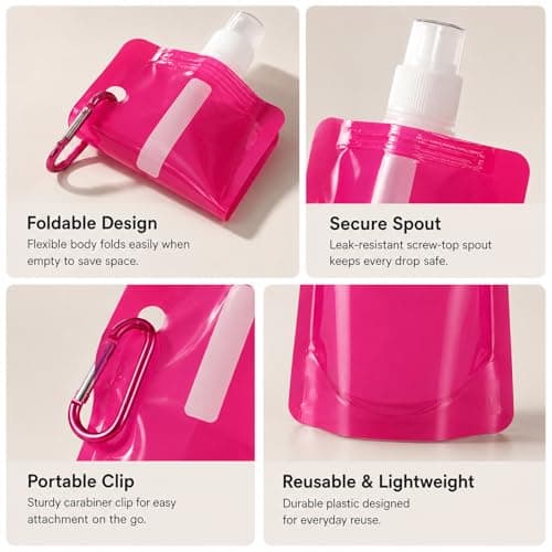 UMEGMBX 4 Pack Collapsible Water Bottle – Reusable 480ml Foldable Bottle with Clip – Lightweight for Hiking, Biking, Travel – 4 Colours — view 4