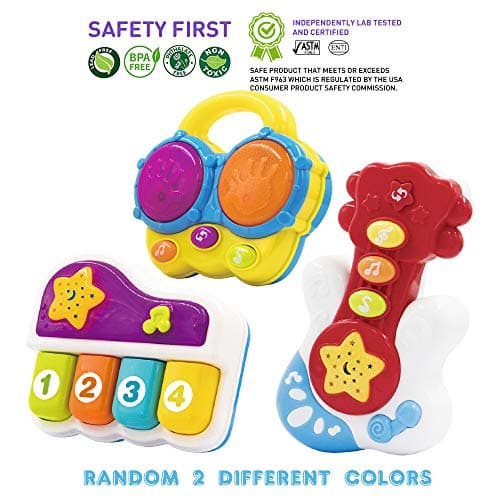 WEofferwhatYOUwant Baby Musical Instrument Set – Piano, Bongos & Guitar with Light-Up Projector & Songs | Interactive Toys for Babies 6+ Months | Auto-Off, Batteries Included, Safe & Travel Ready — view 4