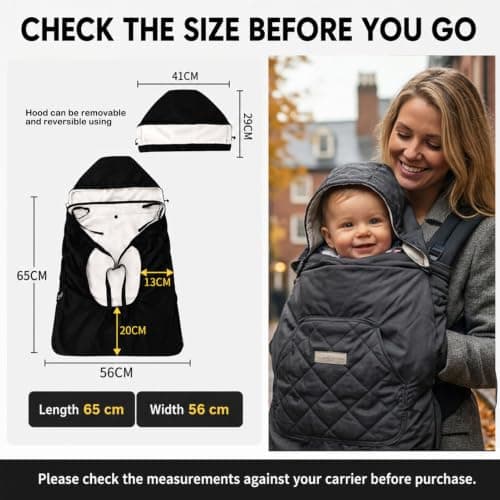 Bebear Winter Cover for Baby Carrier Warm Universal Hoodie Baby Carrier Cover for All Seasons, Dark Grey — view 3