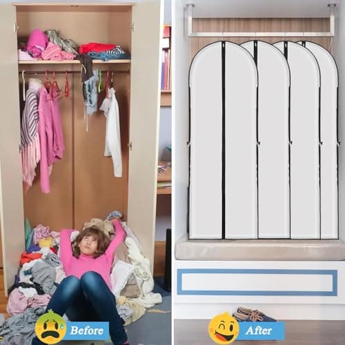1 Pack Long Dress Covers Bag Dust Proof Clothes Covers Moth Proof Garment Bag Wedding Dress Bag Folding Long Coat Cover for Coat Gowns Dresses Shirts Suits Jackets Storage (White) — view 5